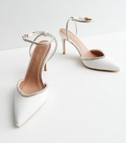 New Look White Satin Diamante 2 Part Pointed Stiletto Court Shoes
